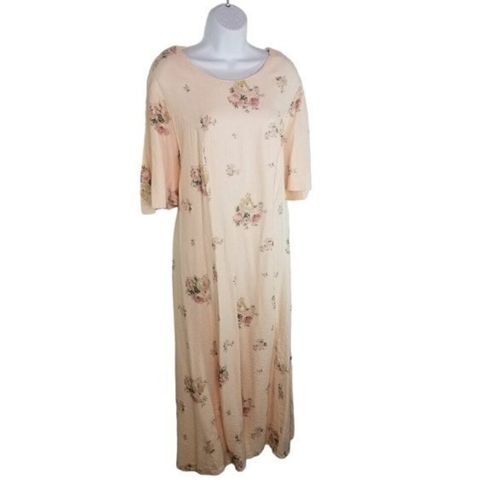 Vtg 90s pink floral modest long midi cottagecore dress plus size - Picture 2 of 10
